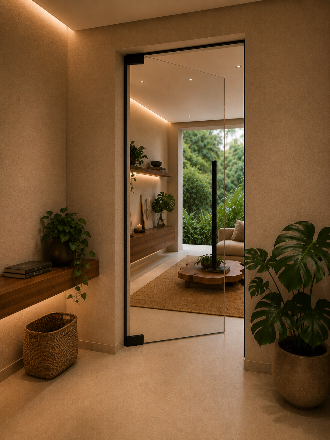 Ambiente com porta de vidro instalada